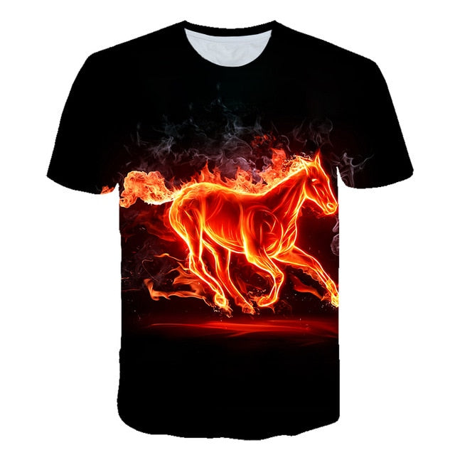 Men Streetwear Round Neck Short Sleeve Tees Tops Funny Animal Male Clothes Casual Run Horse 3D Print Tshirt
