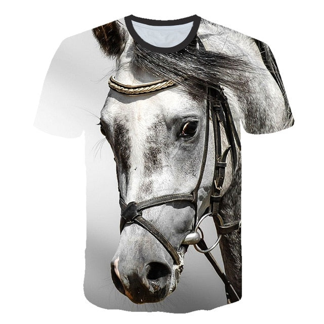 Men Streetwear Round Neck Short Sleeve Tees Tops Funny Animal Male Clothes Casual Run Horse 3D Print Tshirt