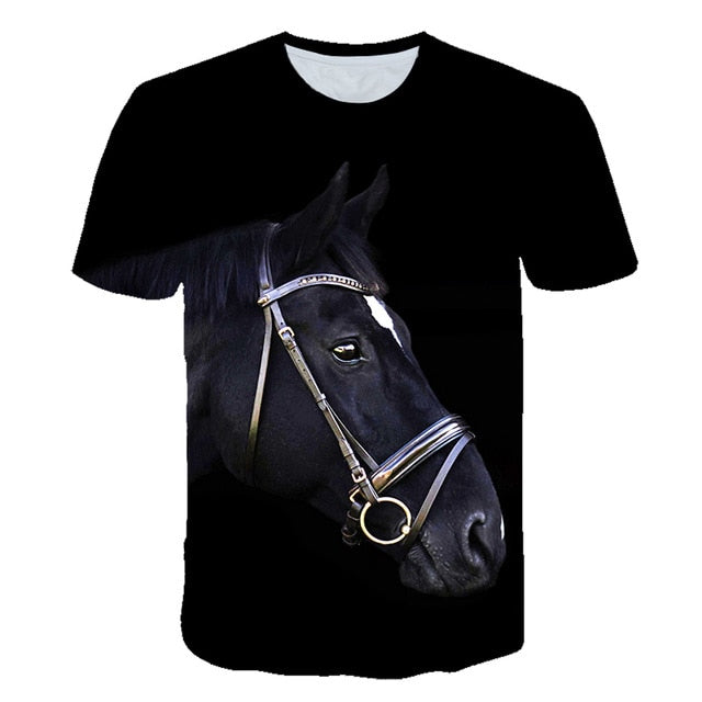 Men Streetwear Round Neck Short Sleeve Tees Tops Funny Animal Male Clothes Casual Run Horse 3D Print Tshirt