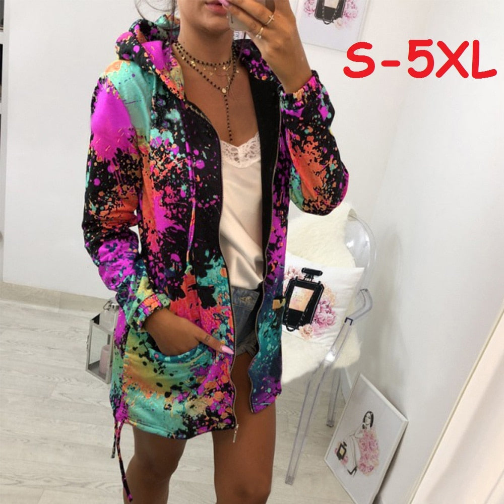 Women Sweatshirt Casual Pocket Zipper Loose Plus size Female Outwear