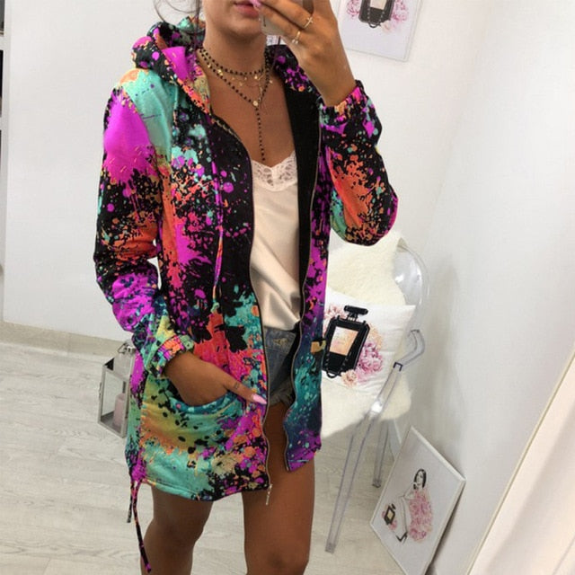 Women Sweatshirt Casual Pocket Zipper Loose Plus size Female Outwear