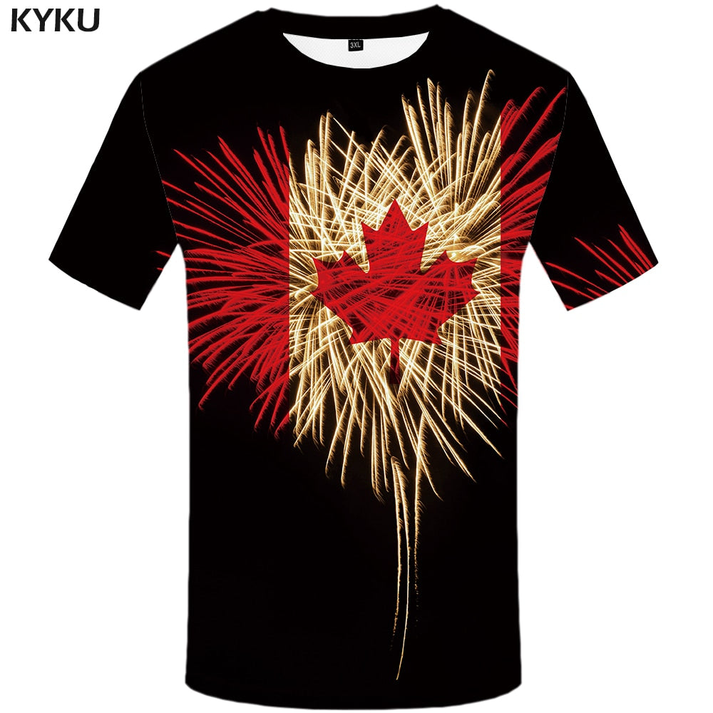 Maple Leaf T shirt Men Fireworks Tshirts Casual Canada Anime Clothes Black T-shirts 3d Psychedelic Shirt Print