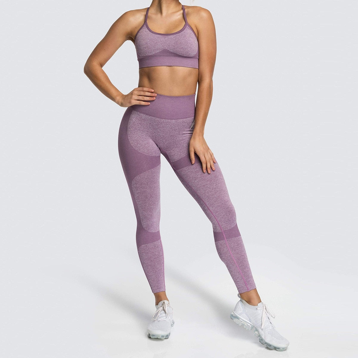 Lycra Seamless Yoga Set Women Fitness Bra Top Sportswear Woman Gym Leggings Push Up Strappy Sexy Sports Suits workout set