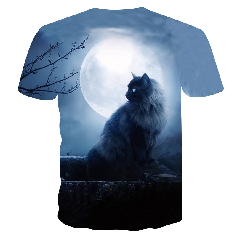 Night cat lady T-shirt women's short sleeves top 3d harajuku Tees top plus size animal T-shirt t shirt women