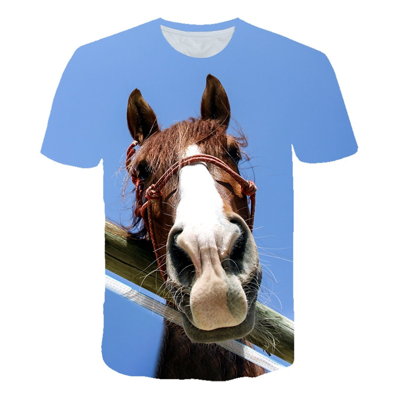 Men Streetwear Round Neck Short Sleeve Tees Tops Funny Animal Male Clothes Casual Run Horse 3D Print Tshirt