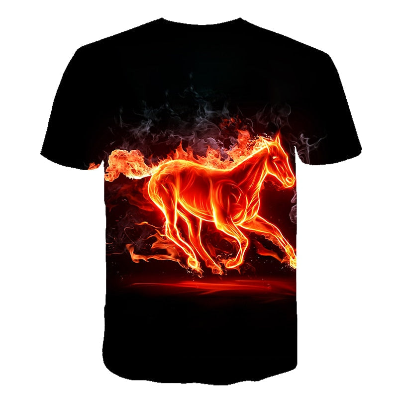 Men Streetwear Round Neck Short Sleeve Tees Tops Funny Animal Male Clothes Casual Run Horse 3D Print Tshirt