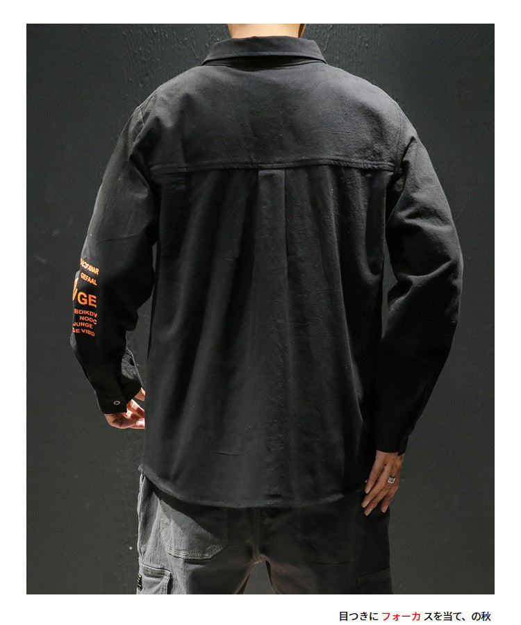 White Cotton Cargo Shirt Men Autumn Fashions Streetwear Casual Tops Male Letter Print Long Sleeve Military PLUS SIZE Shirts 5XL
