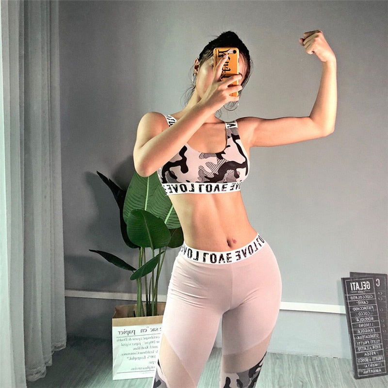 Seamless Camo Patchwork Yoga Set Women Gym Clothes Bra Crop Top Legging Shorts Sexy Fitness Sportswear Running Workout Tracksuit