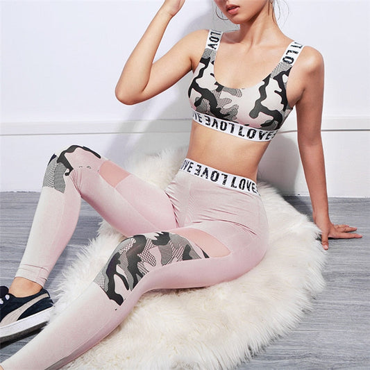Seamless Camo Patchwork Yoga Set Women Gym Clothes Bra Crop Top Legging Shorts Sexy Fitness Sportswear Running Workout Tracksuit