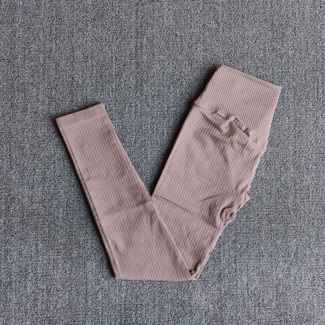 Women&#39;s Sportswear Yoga Sets Ribbed Seamless Long Sleeve Workout Clothes for Women High Waist Sports Legging Long Sleeve Top