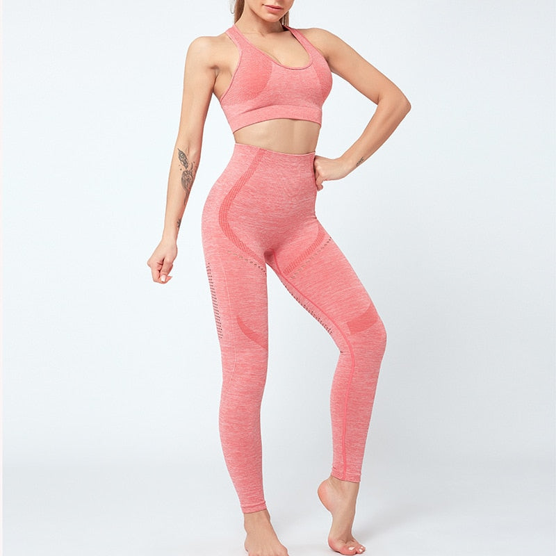 Women Seamless Yoga Set Women Gym Clothes Tank Crop Top Hollow Out Leggings Sports Tracksuit Workout Sports Fitness 2 Piece Set