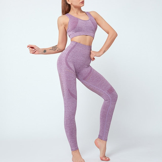 Women Seamless Yoga Set Women Gym Clothes Tank Crop Top Hollow Out Leggings Sports Tracksuit Workout Sports Fitness 2 Piece Set