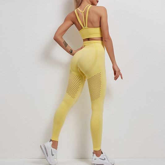Women Seamless Yoga Set Women Gym Clothes Tank Crop Top Hollow Out Leggings Sports Tracksuit Workout Sports Fitness 2 Piece Set