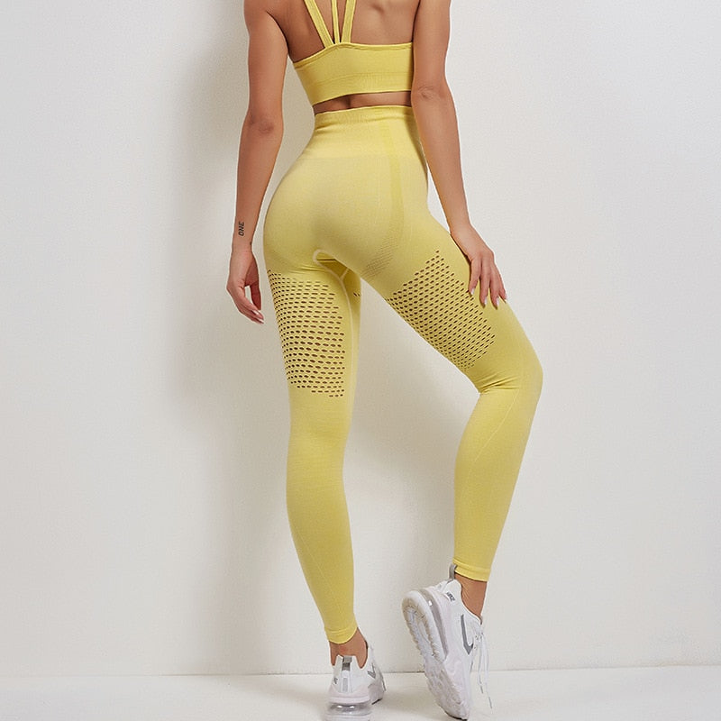 Women Seamless Yoga Set Women Gym Clothes Tank Crop Top Hollow Out Leggings Sports Tracksuit Workout Sports Fitness 2 Piece Set