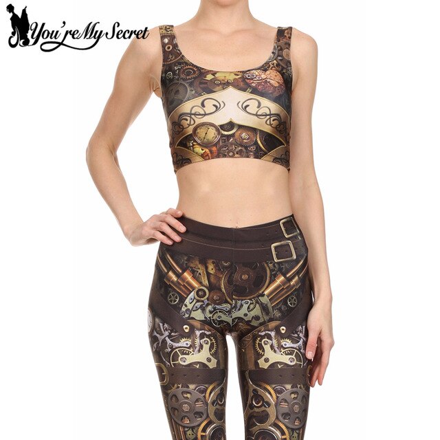 3D Digital Print Woman Cropped Crop Top Sexy Fitness Tops Sleeveless Mechanical Gear women top