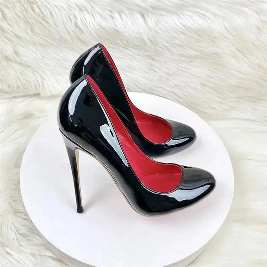 Round Head Lacquer Leather High Heels Shoes