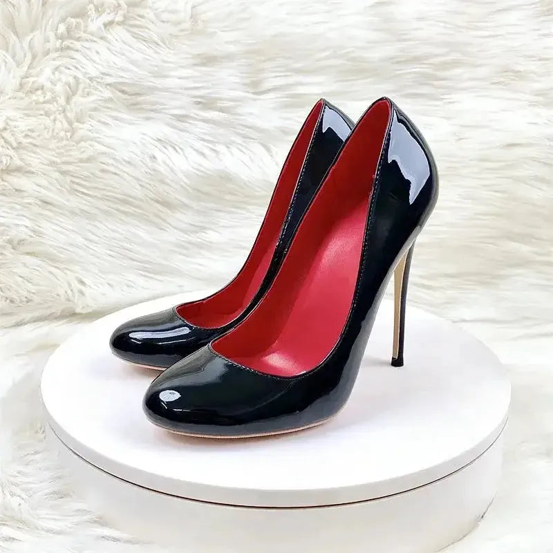 Round Head Lacquer Leather High Heels Shoes