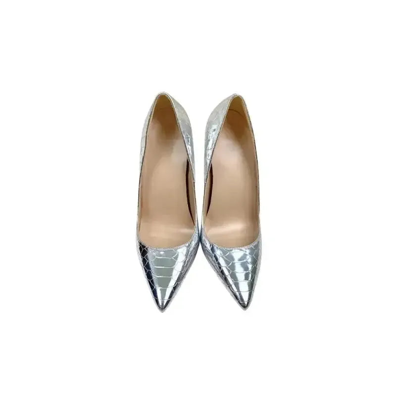 Silver Snake Skin Pattern High Heels Stiletto Shoes