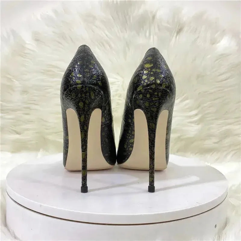 Vintage Snake Skin Pattern High Heels Stiletto Shoes