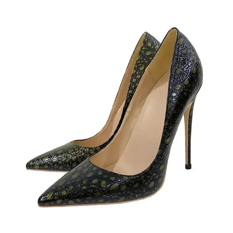 Vintage Snake Skin Pattern High Heels Stiletto Shoes
