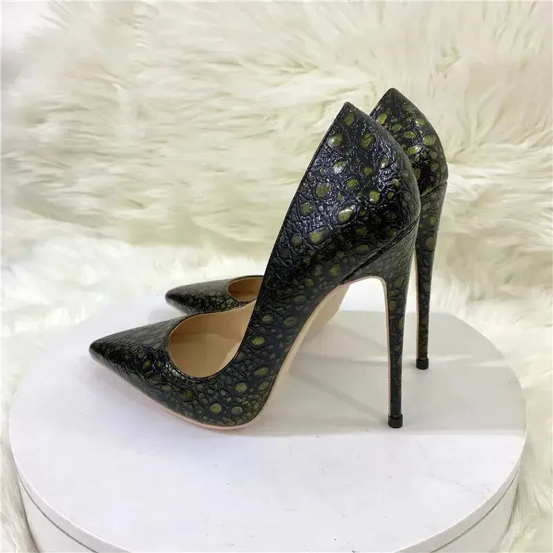 Vintage Snake Skin Pattern High Heels Stiletto Shoes