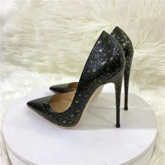 Vintage Snake Skin Pattern High Heels Stiletto Shoes