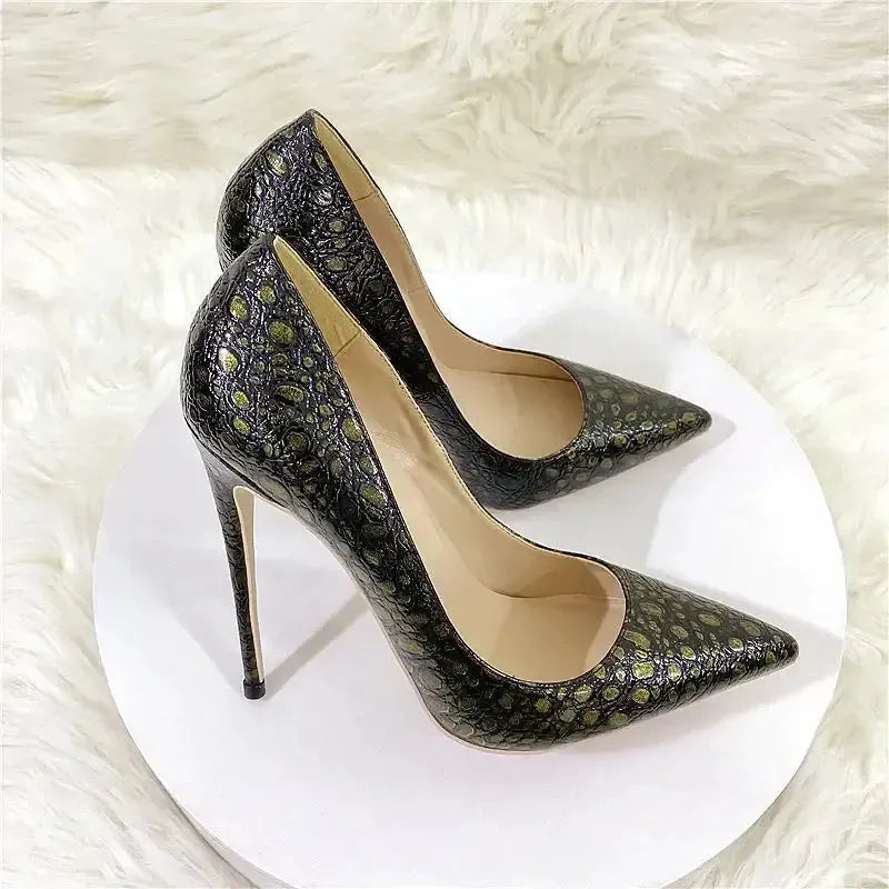 Vintage Snake Skin Pattern High Heels Stiletto Shoes